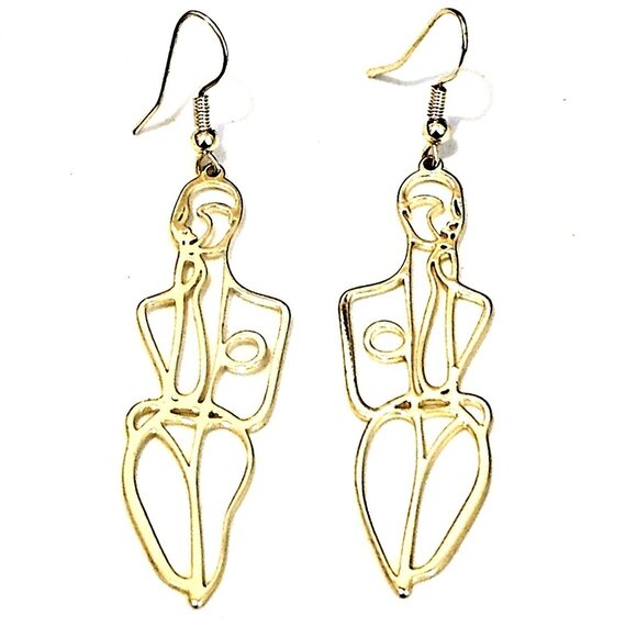 Female Body Wire Filigree Gold Tone 3" Post Dangle Drop Pierced Earrings - Picture 1 of 2